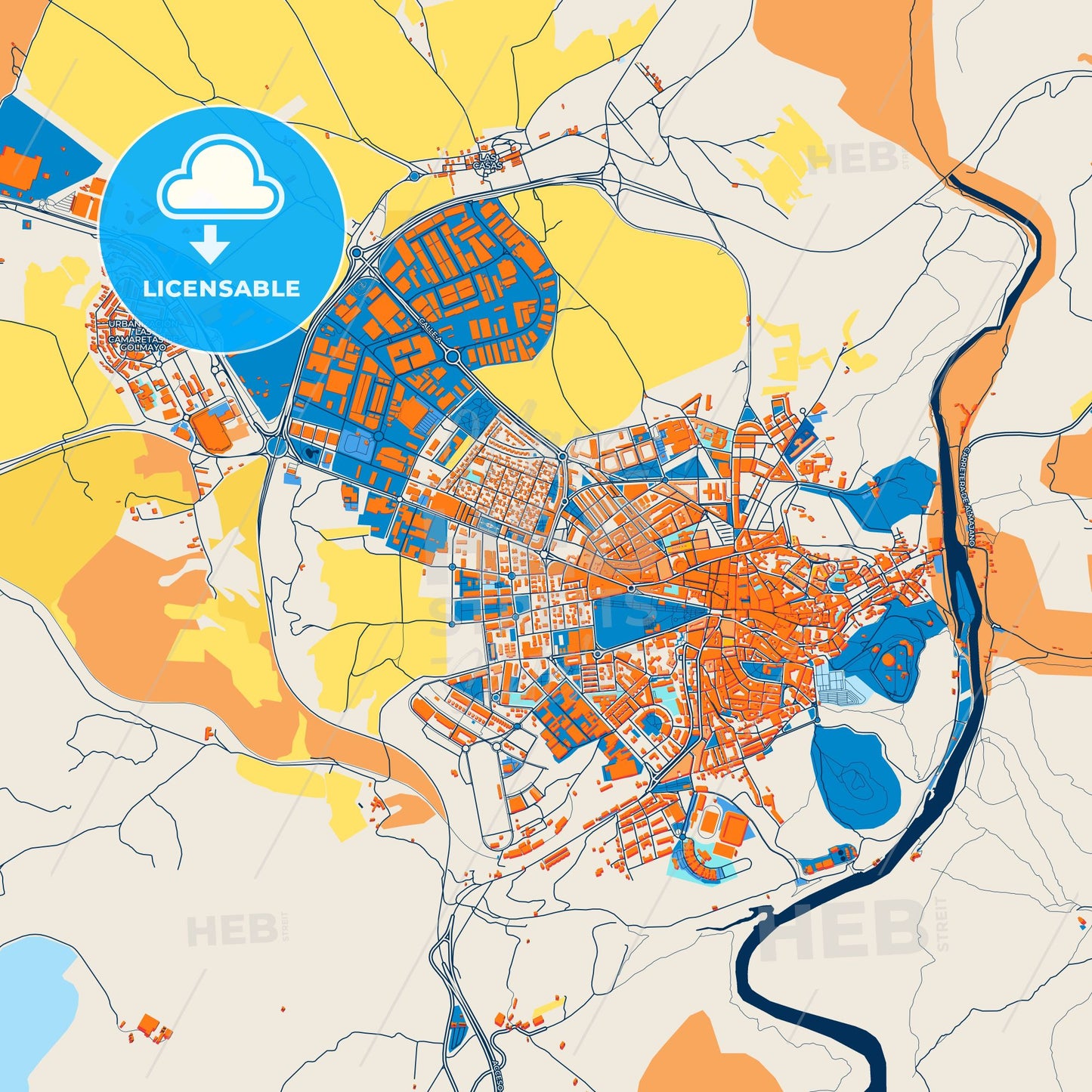 Colorful Soria Street Map with Labels and Buildings