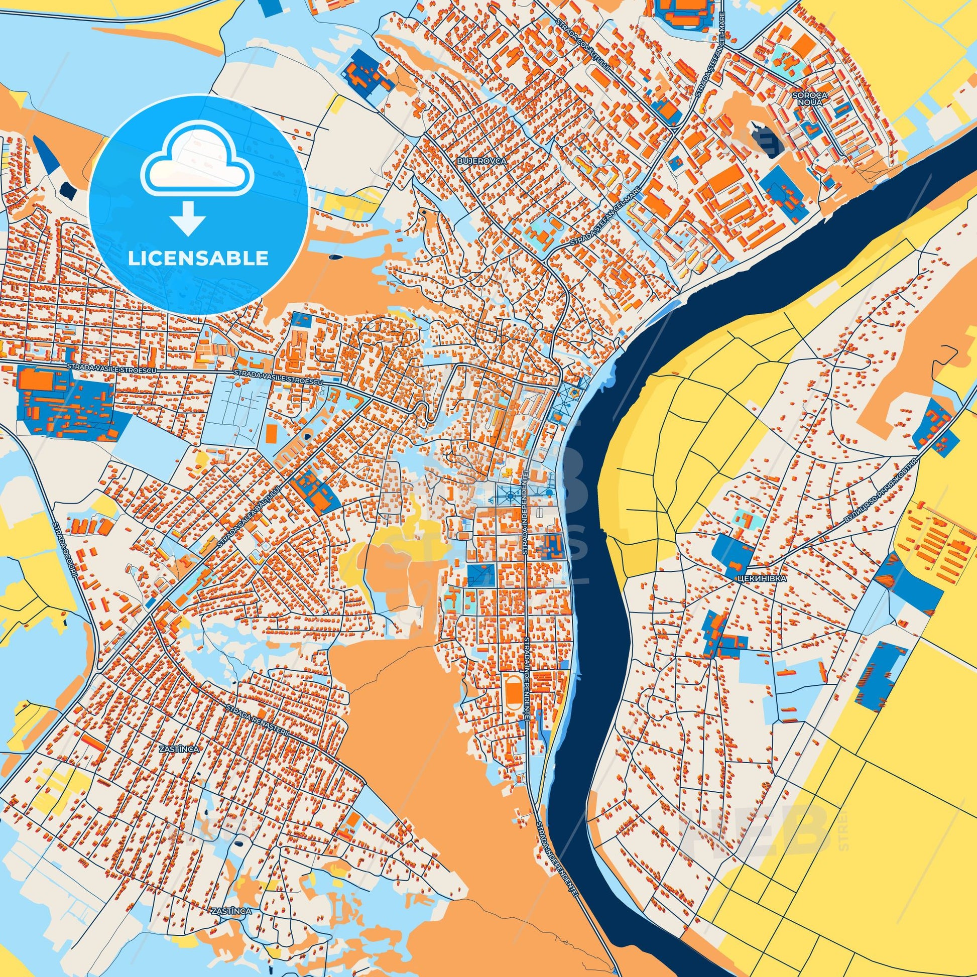 Colorful Soroca Street Map with Labels and Buildings