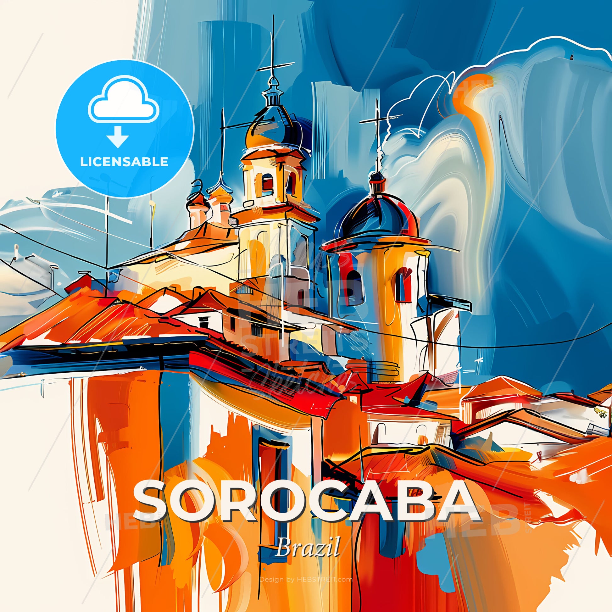 Vibrant Sorocaba, Brazil - A Painting Of A Building With A Dome Shaped Roof - Square format print template