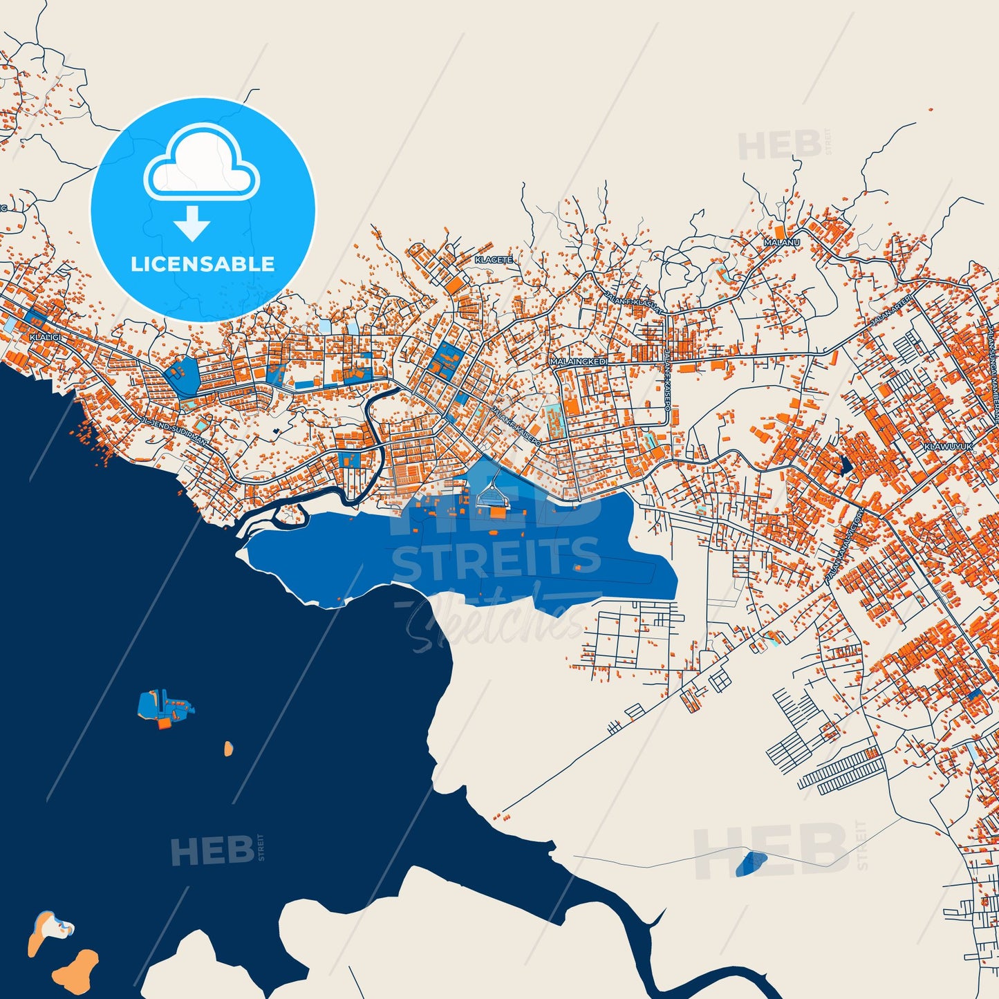 Colorful Sorong Street Map with Labels and Buildings