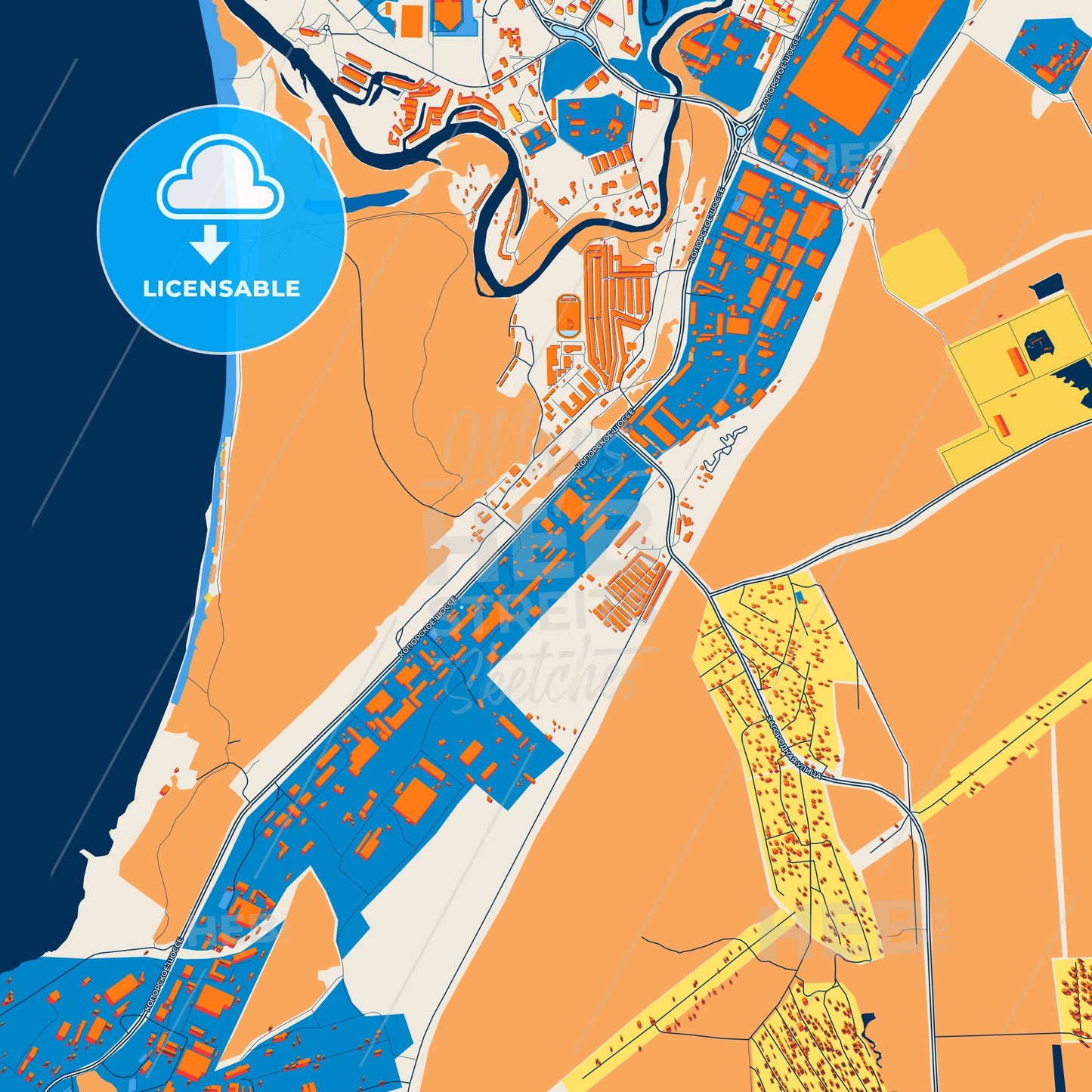 Colorful Sosnovy Bor Street Map with Labels and Buildings