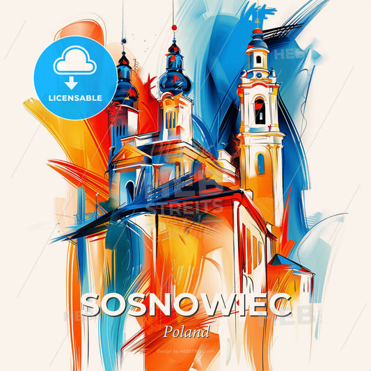 Vibrant Sosnowiec, Poland - A Colorful Painting Of A Building - Square format print template