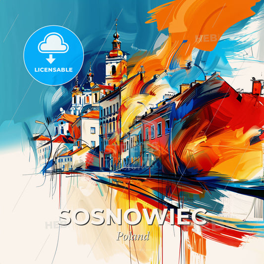 Vibrant Sosnowiec, Poland - A Colorful Painting Of Buildings - Square format print template