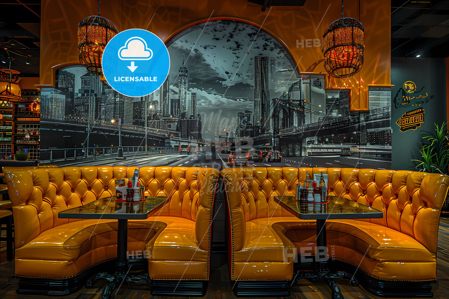 Vibrant New York-Inspired Food Joint with Urban Wall Mural