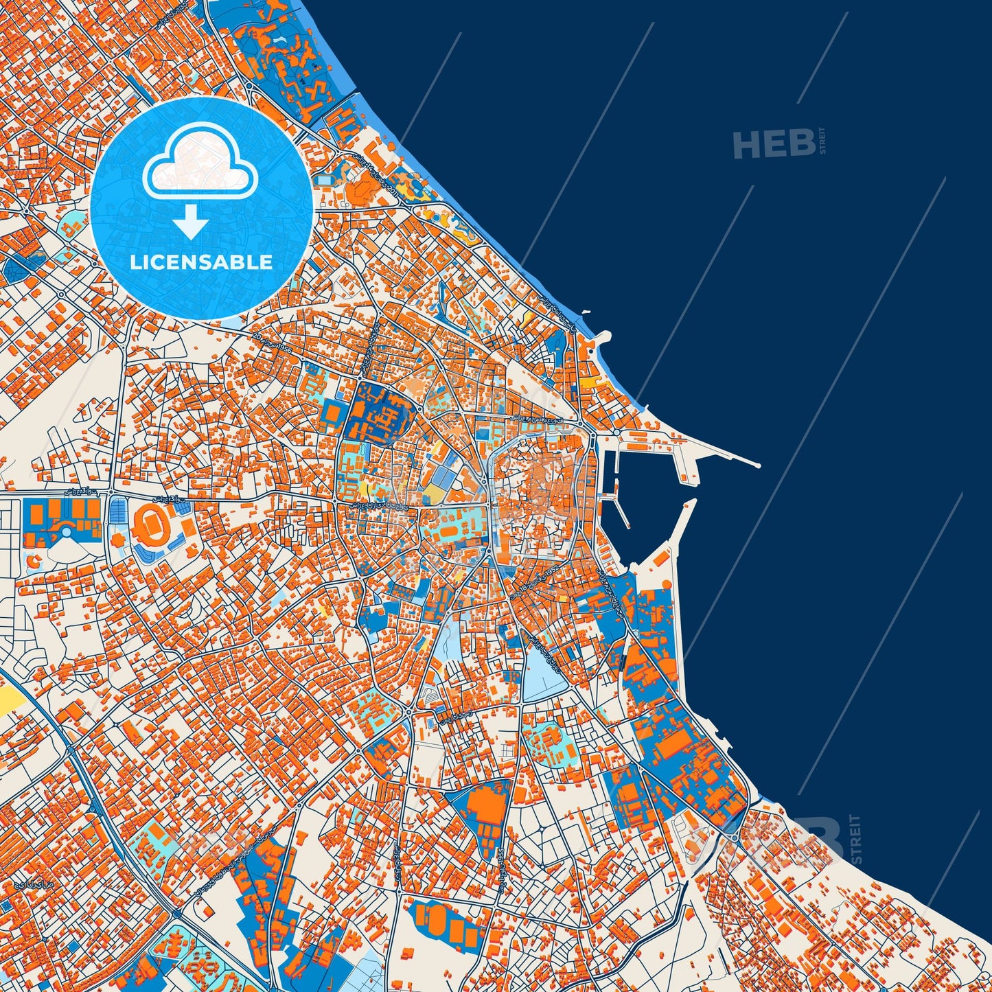 Colorful Sousse Street Map with Labels and Buildings