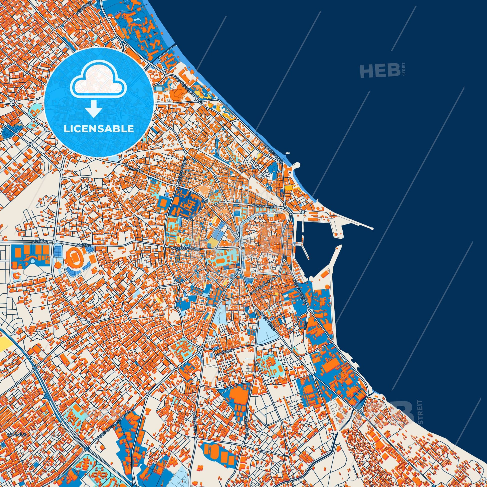 Colorful Sousse Street Map with Labels and Buildings