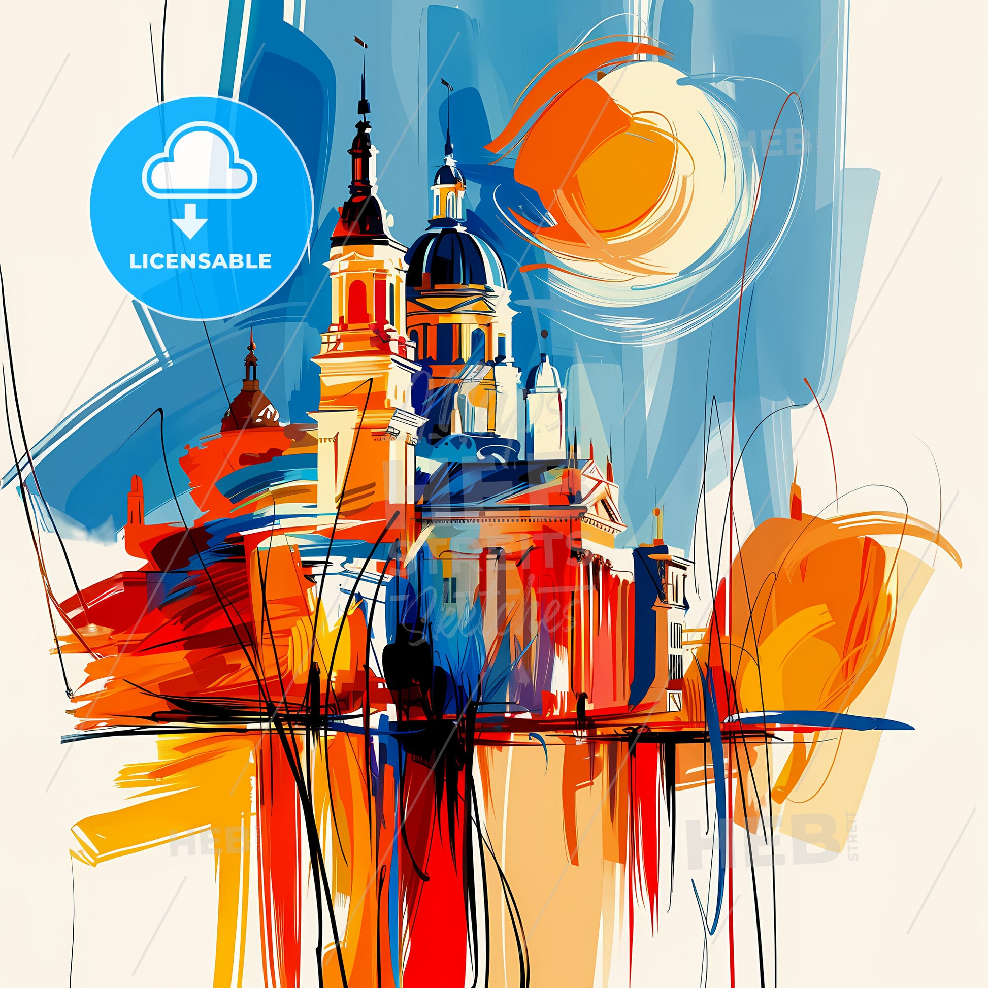 Vibrant South Bend, Indiana - A Painting Of A Skyline With A Colorful Building