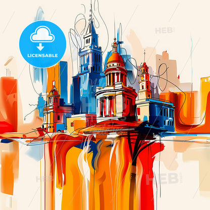 Vibrant South Bend, Indiana - A Painting Of A Skyline With A Colorful Building