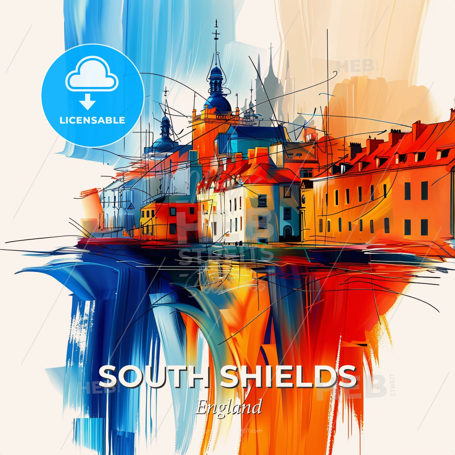 Vibrant South Shields, England - A Colorful Painting Of Buildings - Square format print template