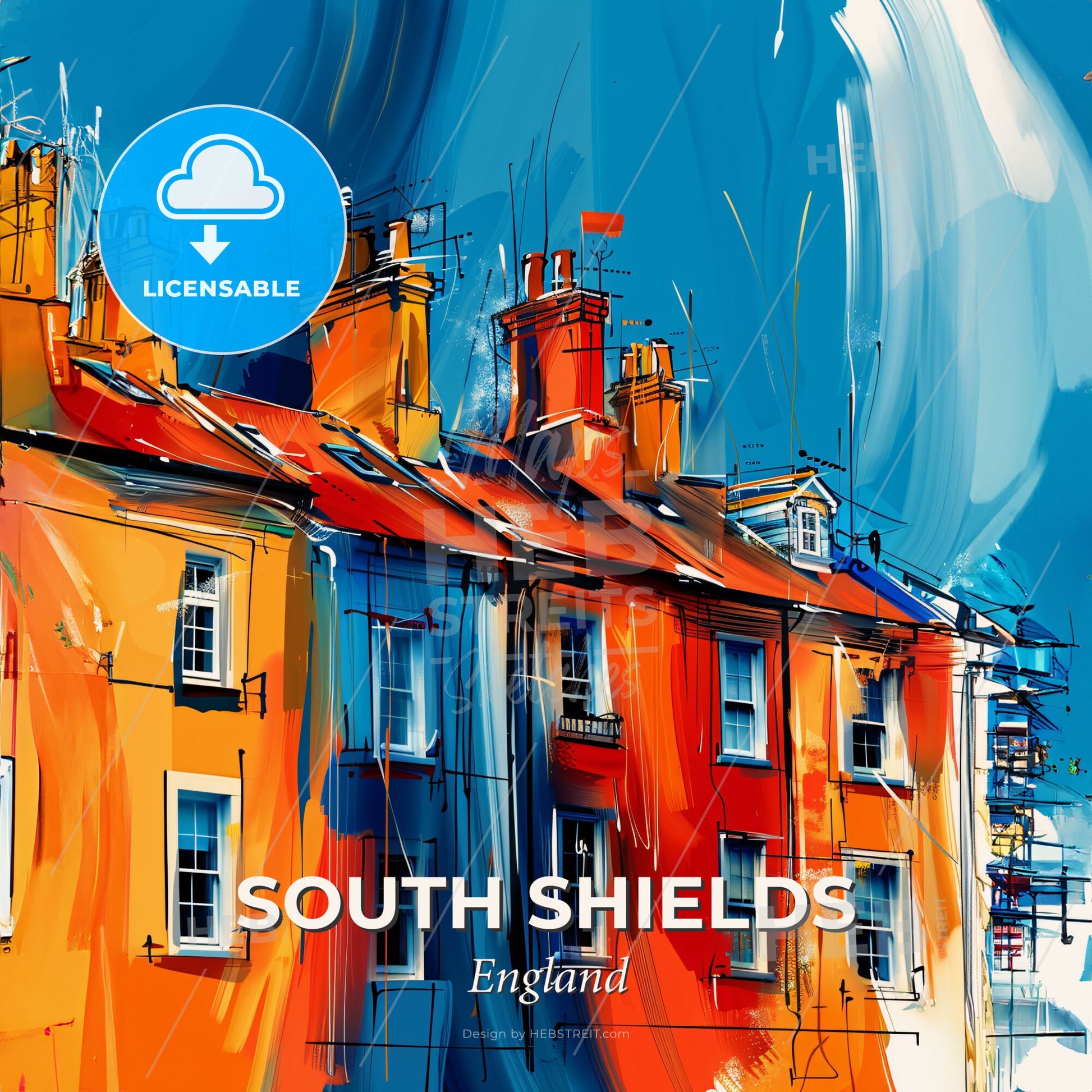Vibrant South Shields, England - A Colorful Building With Many Chimneys - Square format print template