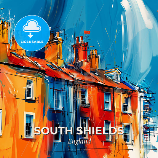Vibrant South Shields, England - A Colorful Building With Many Chimneys - Square format print template