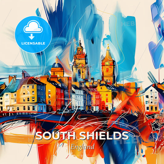 Vibrant South Shields, England - A Colorful Painting Of A City - Square format print template