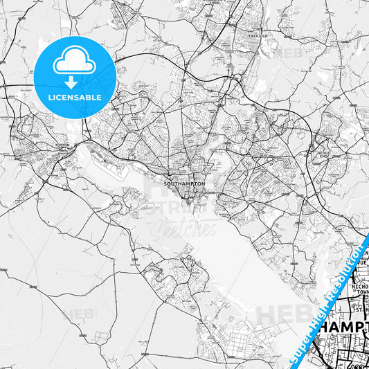Southampton, England light map with streetnames, citynames and districts