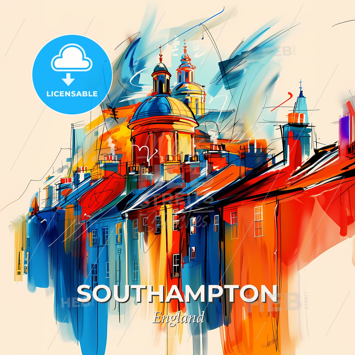 Vibrant Southampton, England - A Painting Of A Building - Square format print template