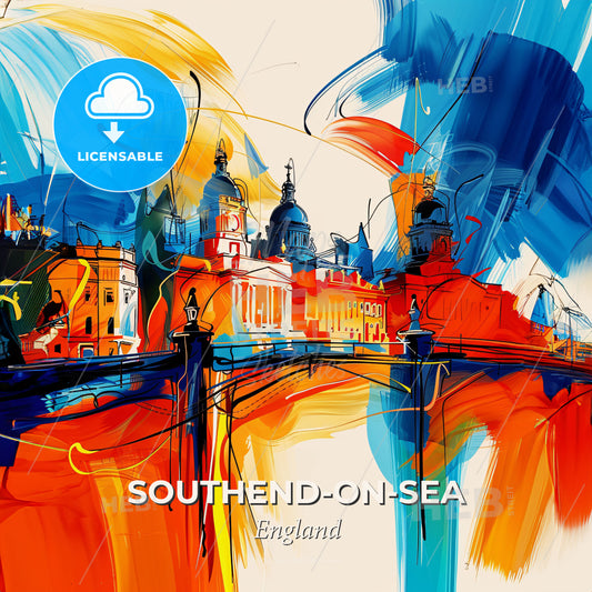 Vibrant Southend-On-Sea, England - A Colorful Painting Of A City - Square format print template