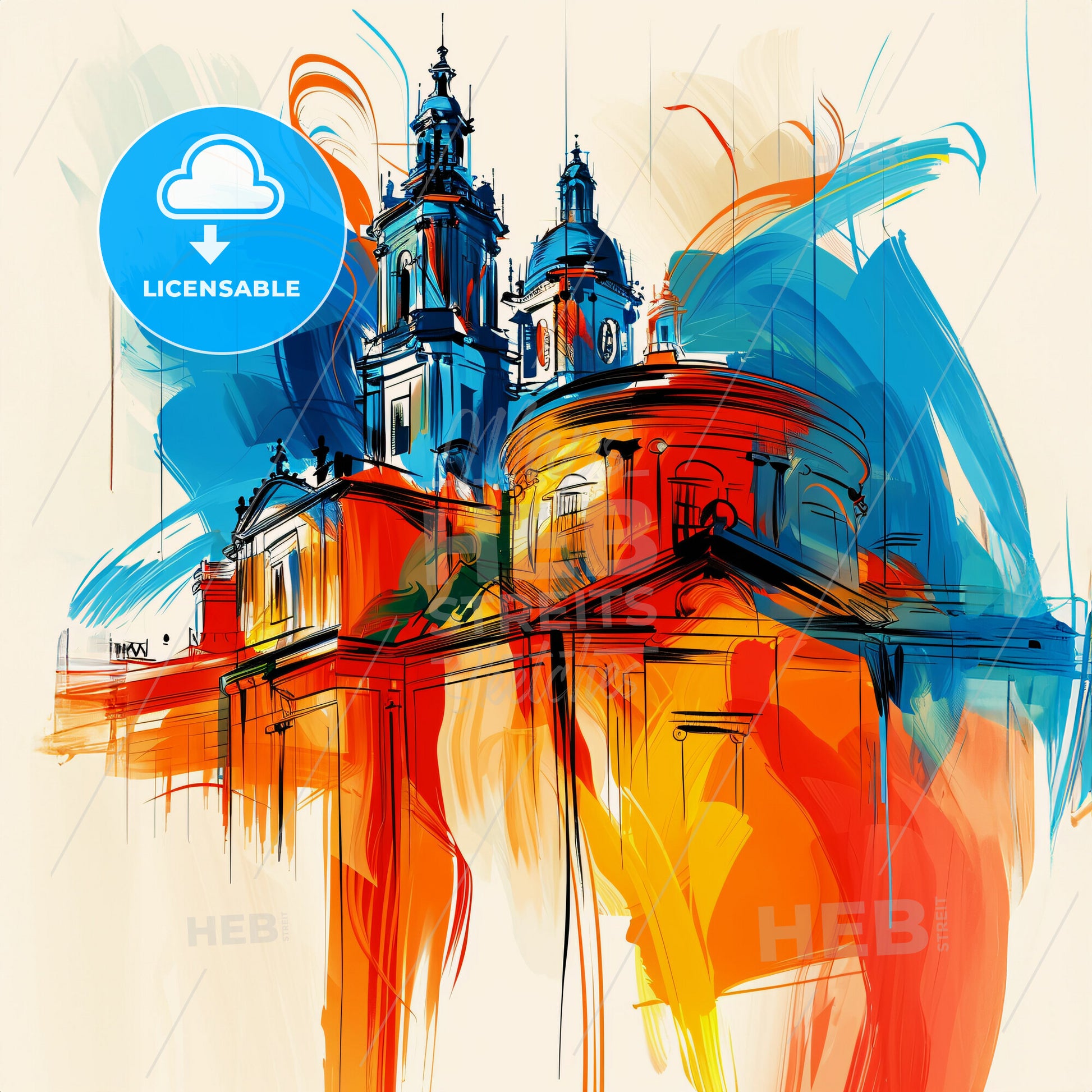 Vibrant Southend-On-Sea, England - A Painting Of A Building With A Colorful Background