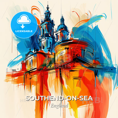 Vibrant Southend-On-Sea, England - A Painting Of A Building With A Colorful Background - Square format print template