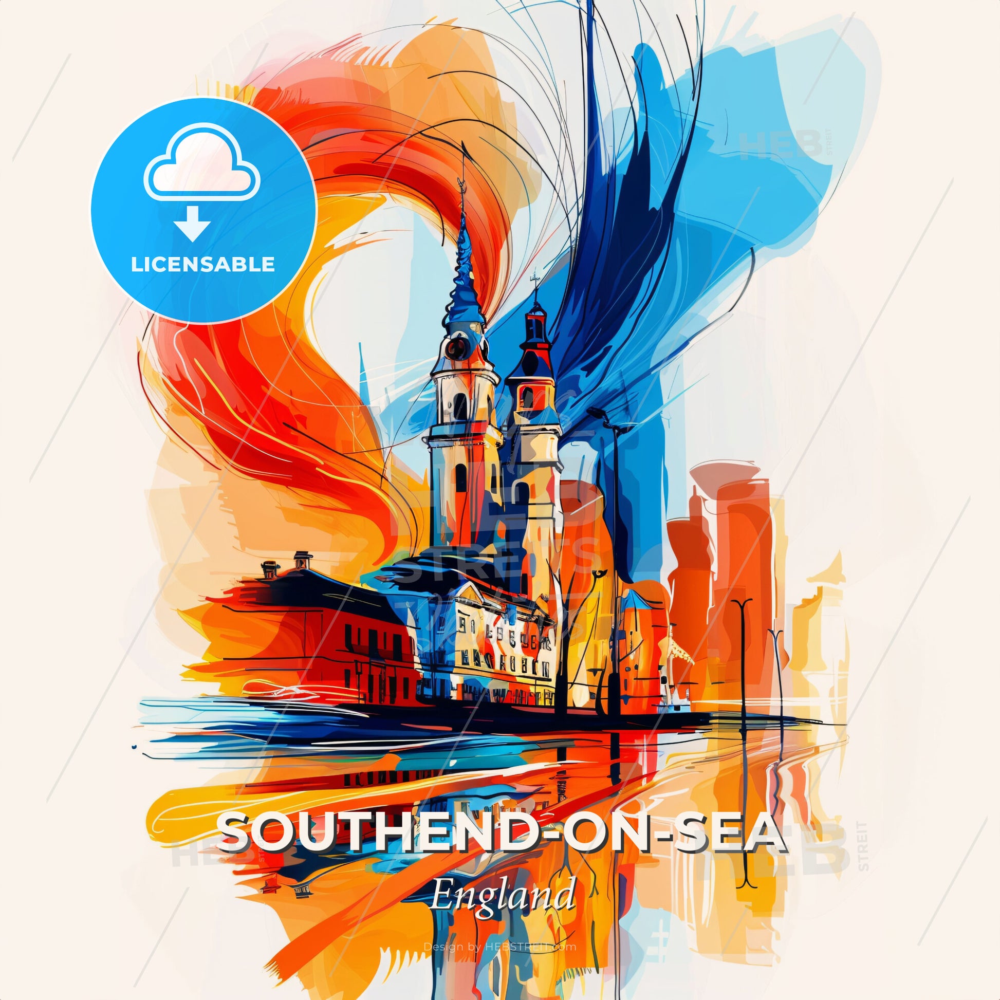 Vibrant Southend-On-Sea, England - A Colorful Painting Of A Building - Square format print template