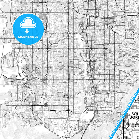 South Jordan, Utah light map with streetnames, citynames and districts