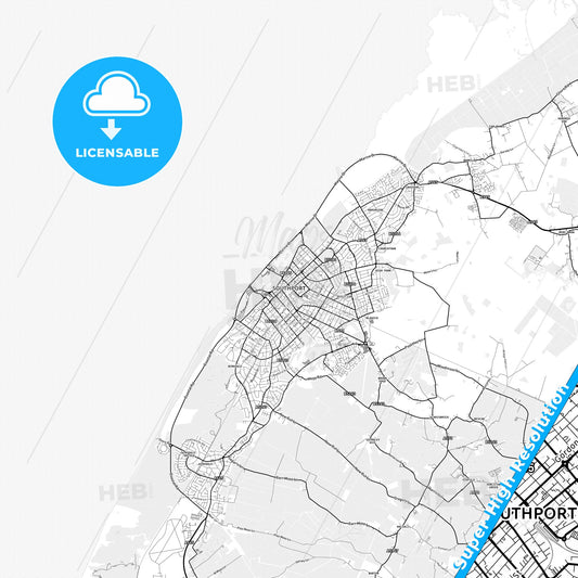 Southport, England light map with streetnames, citynames and districts