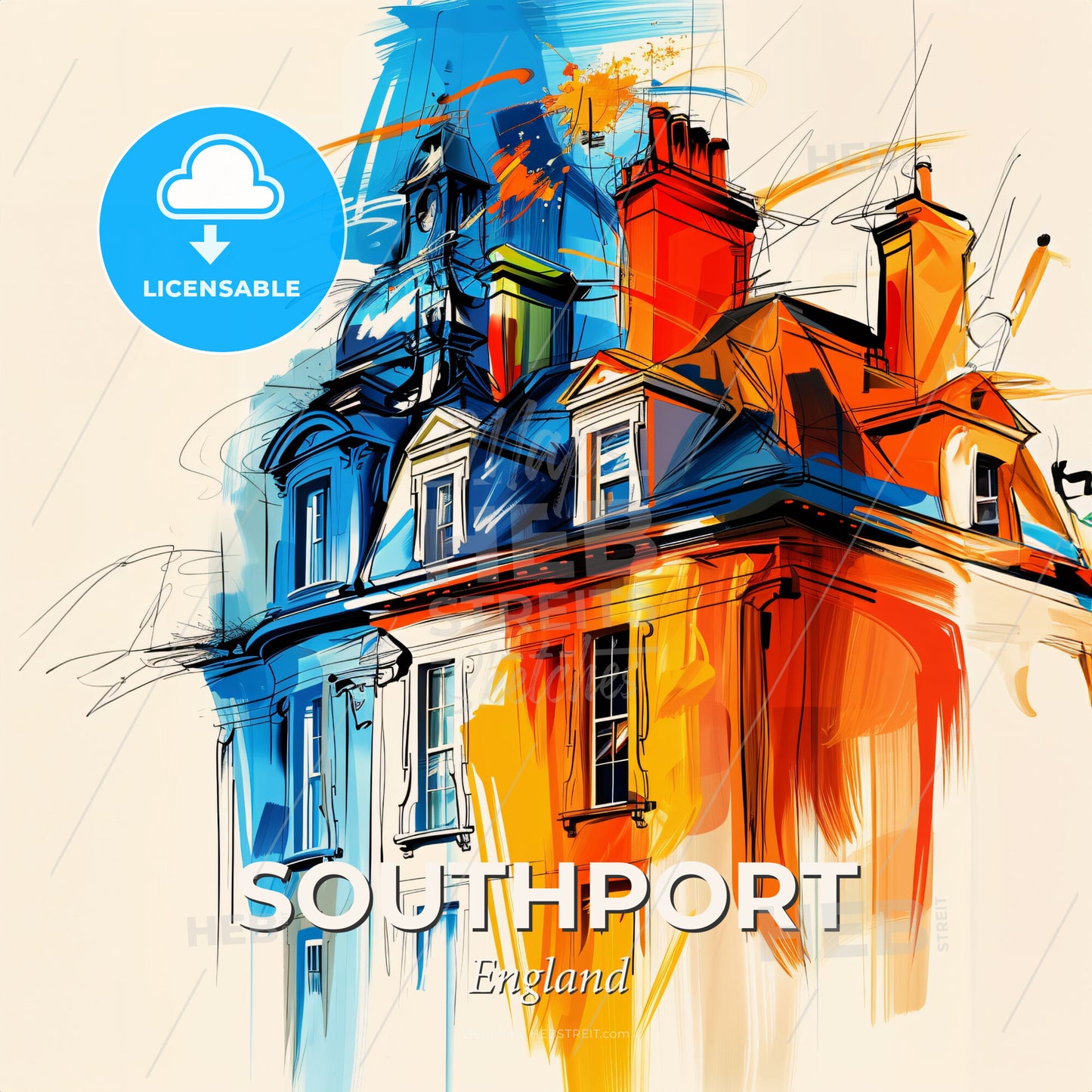 Vibrant Southport, England - A Painting Of A Building - Square format print template