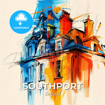 Vibrant Southport, England - A Painting Of A Building - Square format print template