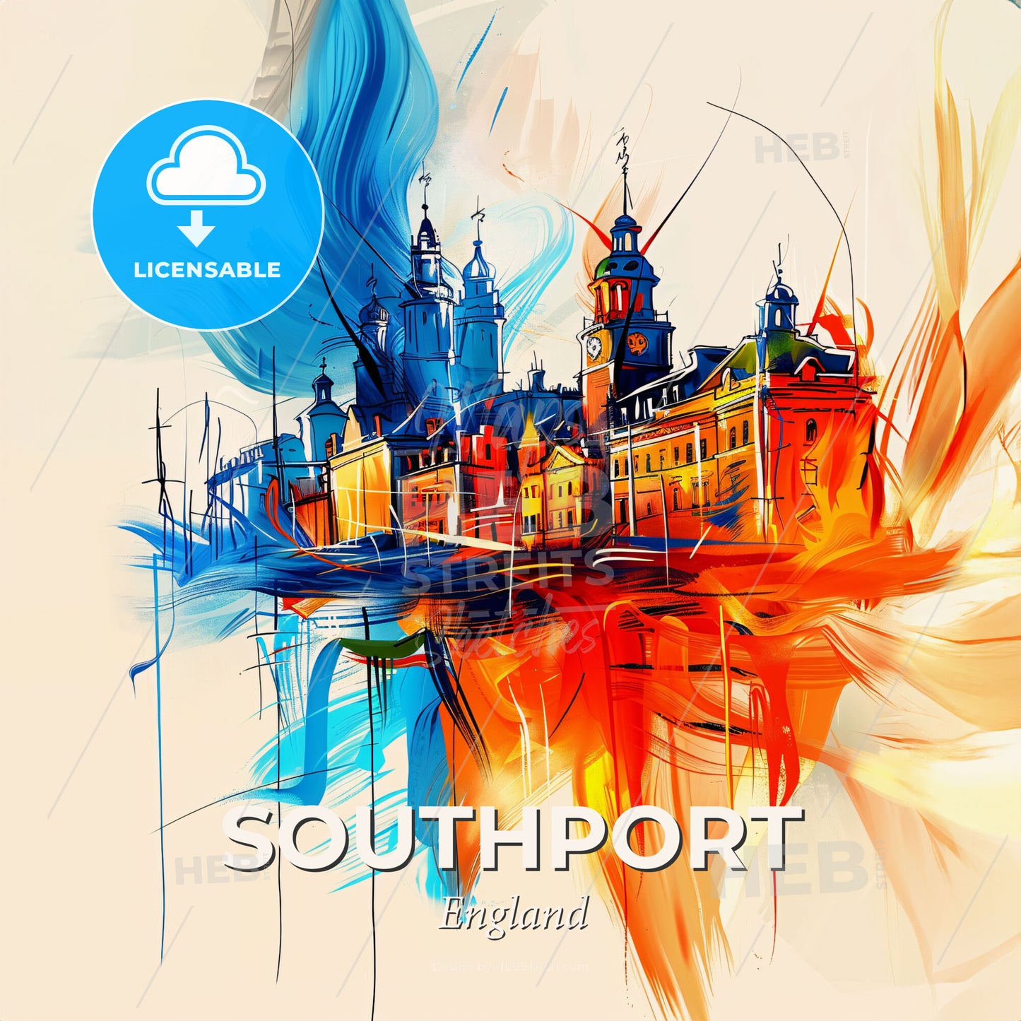 Vibrant Southport, England - A Painting Of A Building - Square format print template