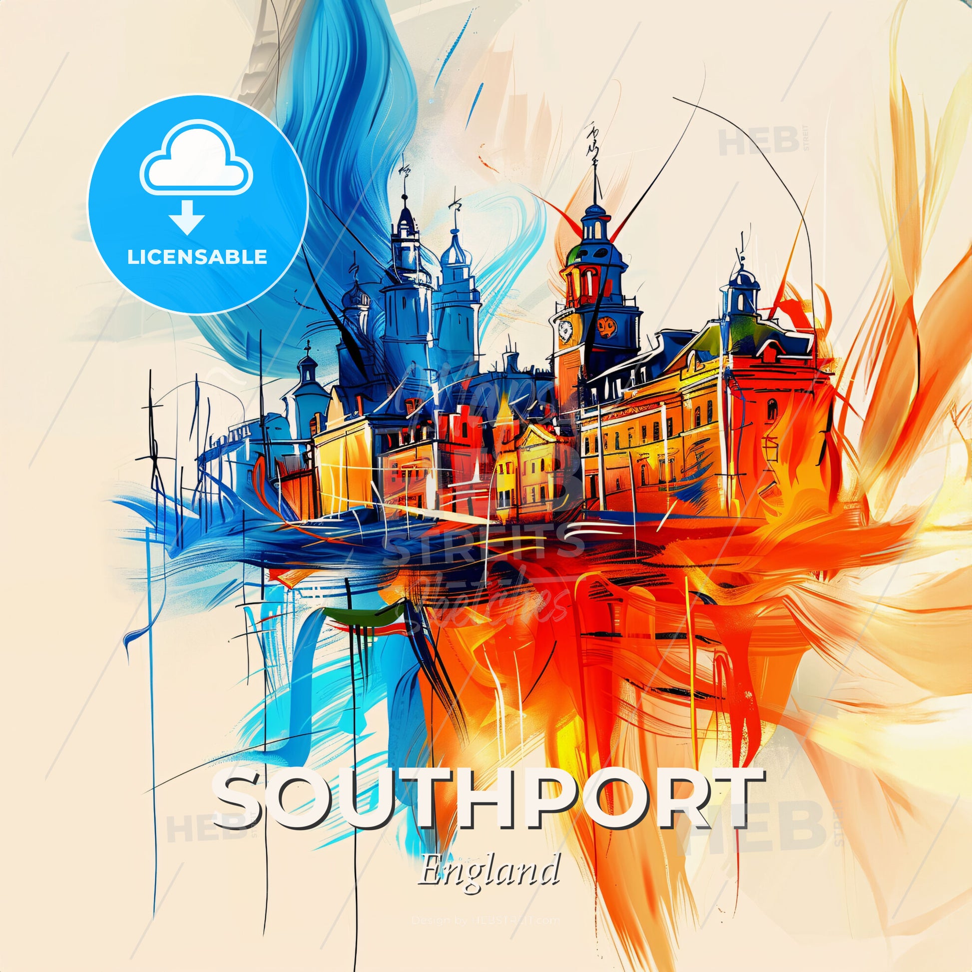 Vibrant Southport, England - A Painting Of A Building - Square format print template