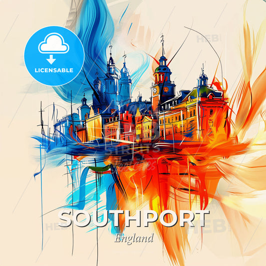 Vibrant Southport, England - A Painting Of A Building - Square format print template