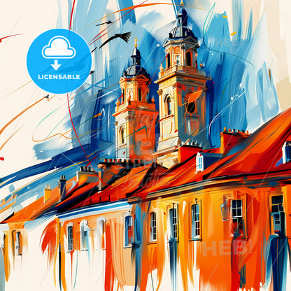 Vibrant Southport, England - A Painting Of A Building With A Couple Of Towers