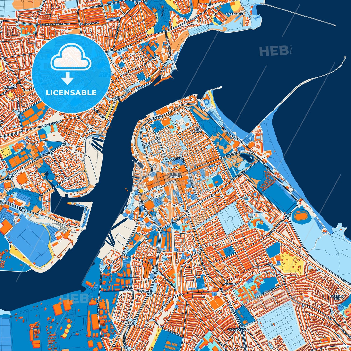Colorful South Shields Street Map with Labels and Buildings