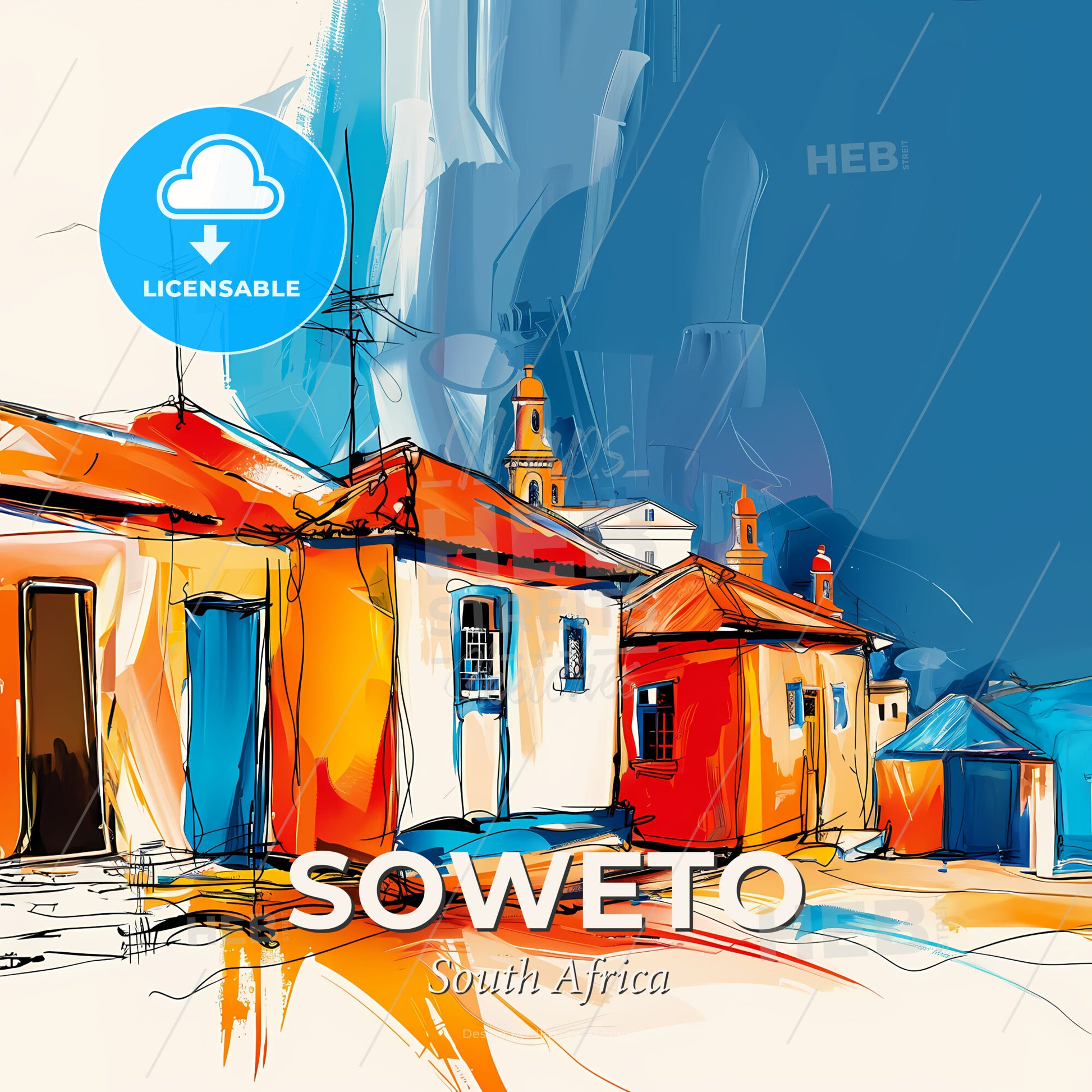 Vibrant Soweto, South Africa - A Painting Of A Group Of Buildings - Square format print template