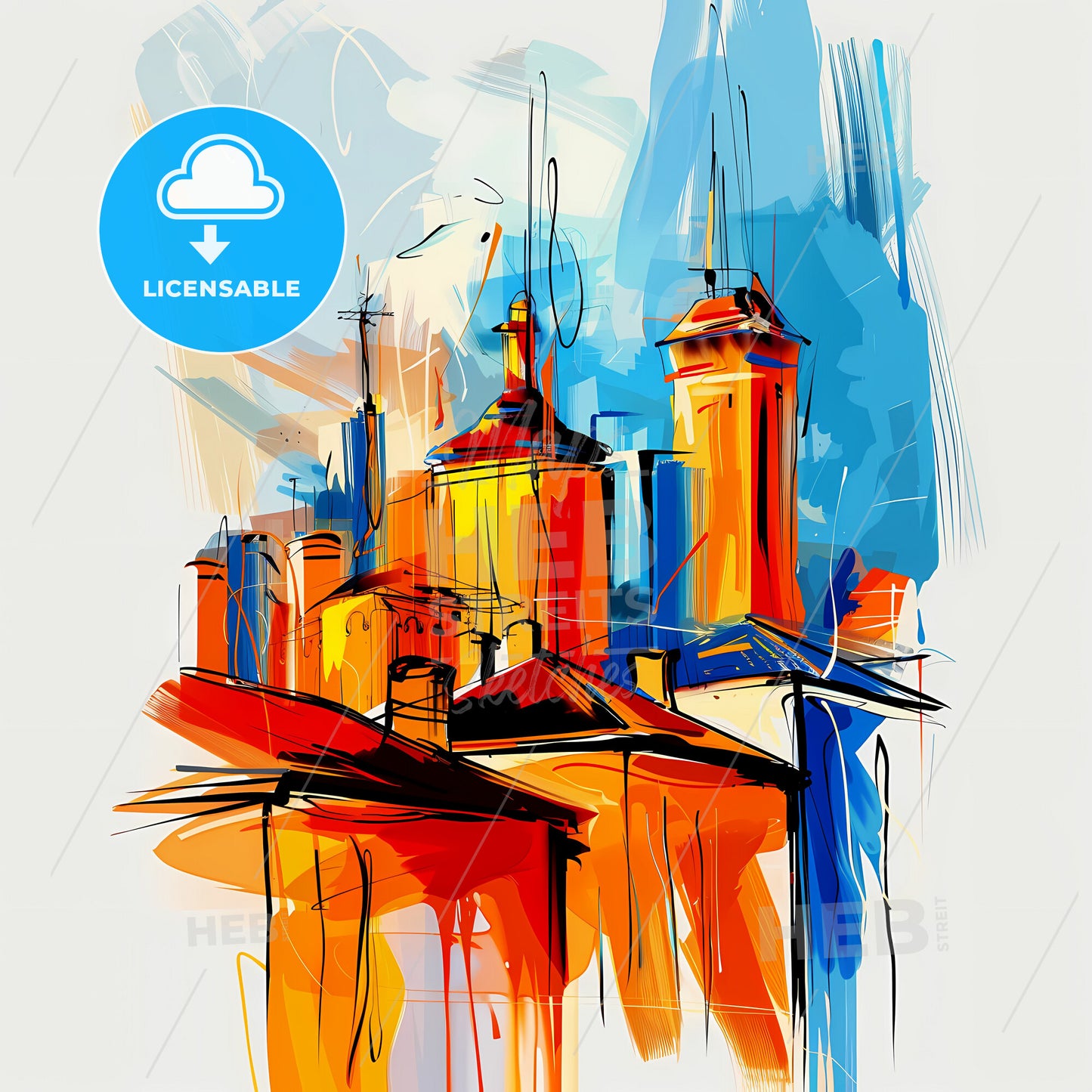 Vibrant Soweto, South Africa - A Painting Of Buildings With Towers And Towers