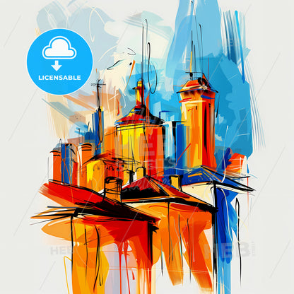 Vibrant Soweto, South Africa - A Painting Of Buildings With Towers And Towers