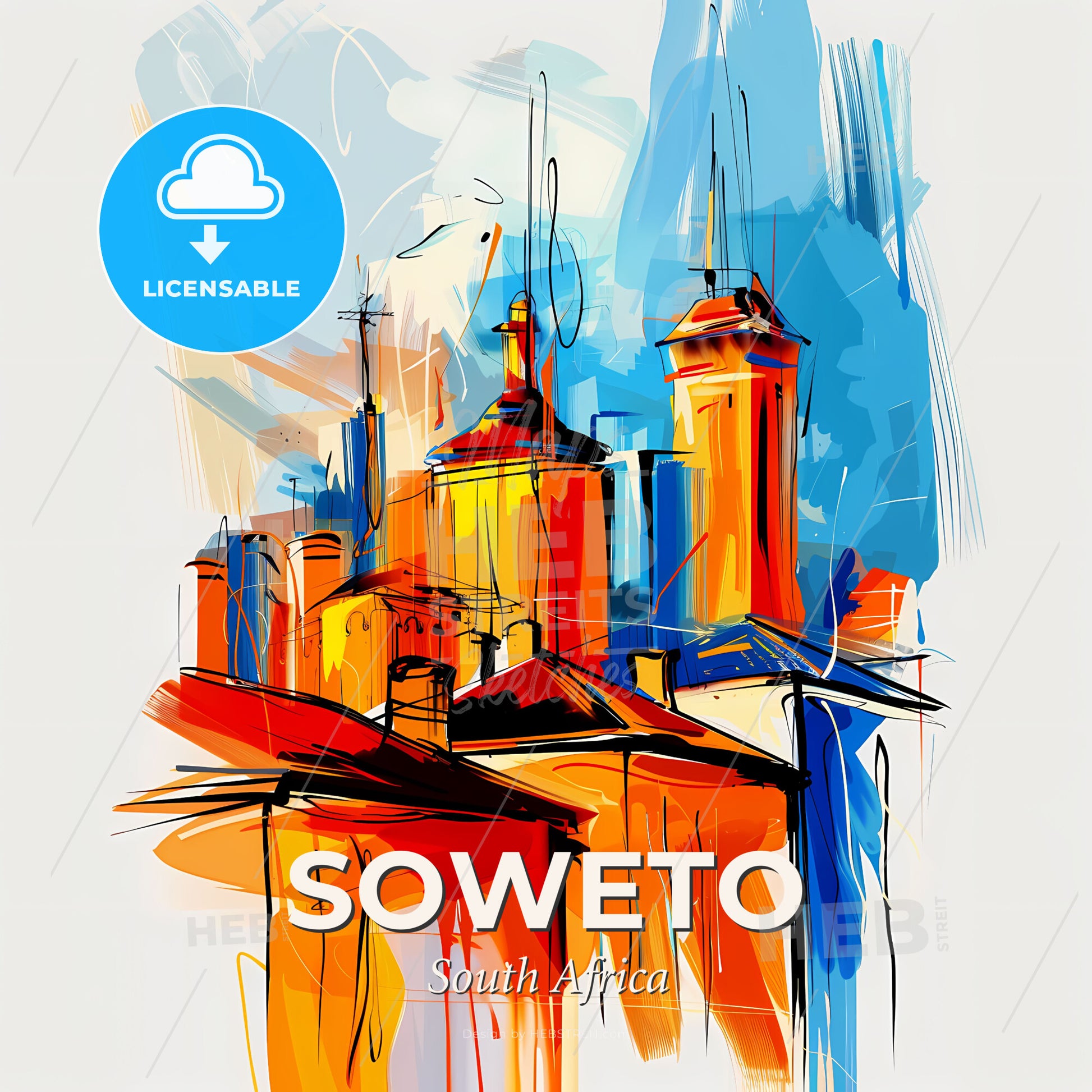 Vibrant Soweto, South Africa - A Painting Of Buildings With Towers And Towers - Square format print template