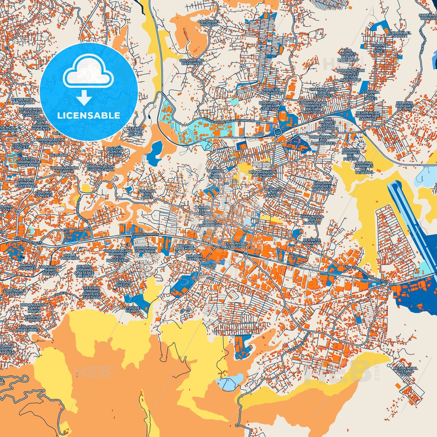 Colorful Soyapango Street Map with Labels and Buildings