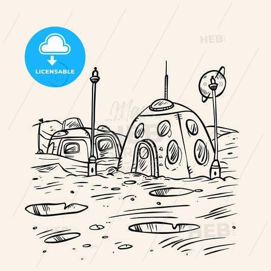 Space Style - A Drawing Of A Planet With A Dome Shaped Building