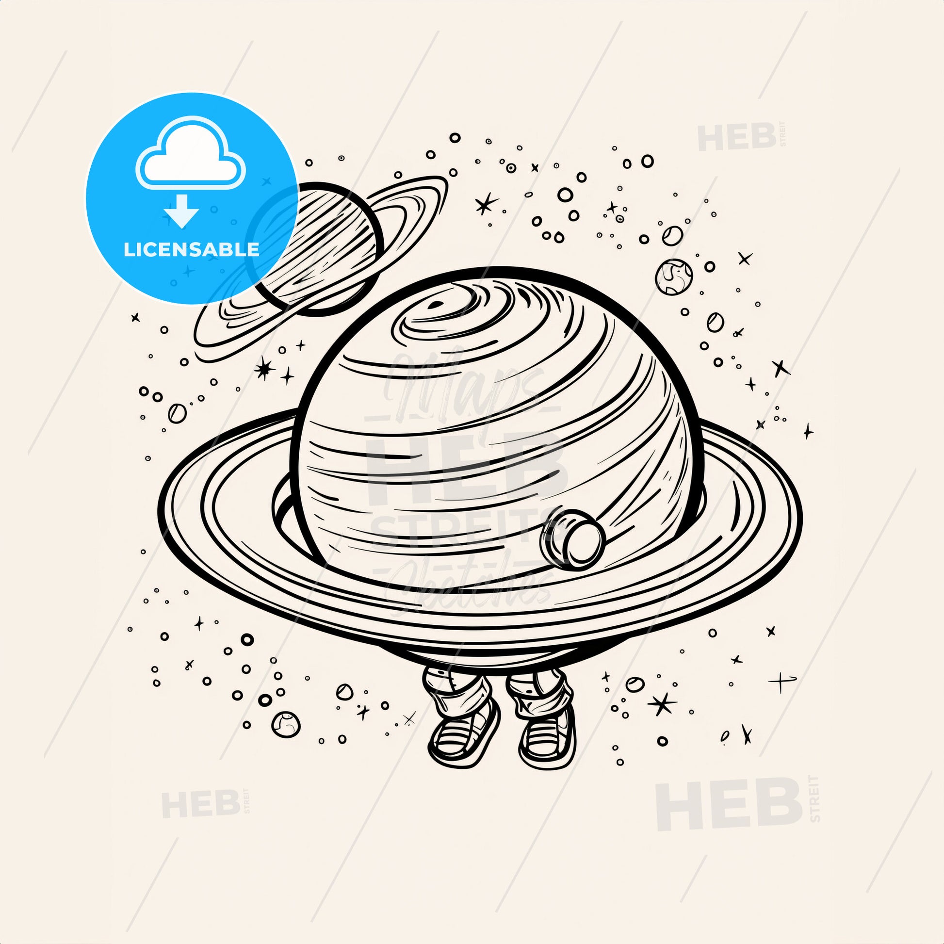 space style, PLANET SATURN, coloring pages for kids - A cartoon of a planet with planets and stars