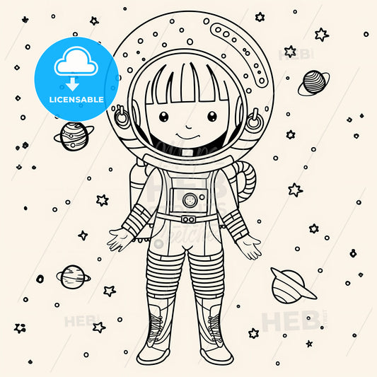Space Style - A Cartoon Of A Girl In An Astronaut Garment