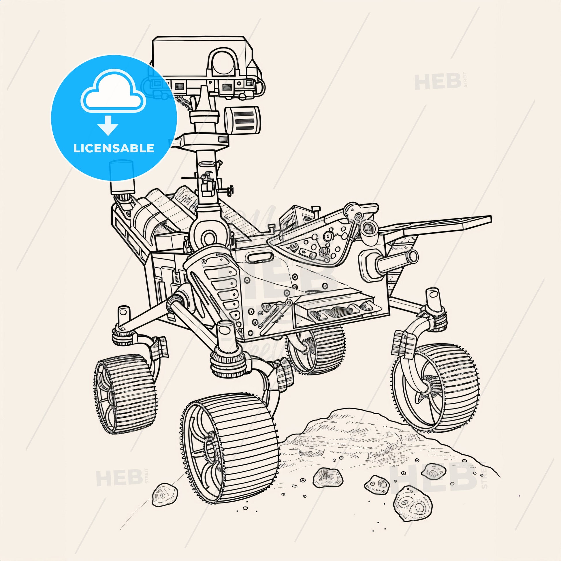 Space Style - A Black And White Drawing Of A Mars Rover