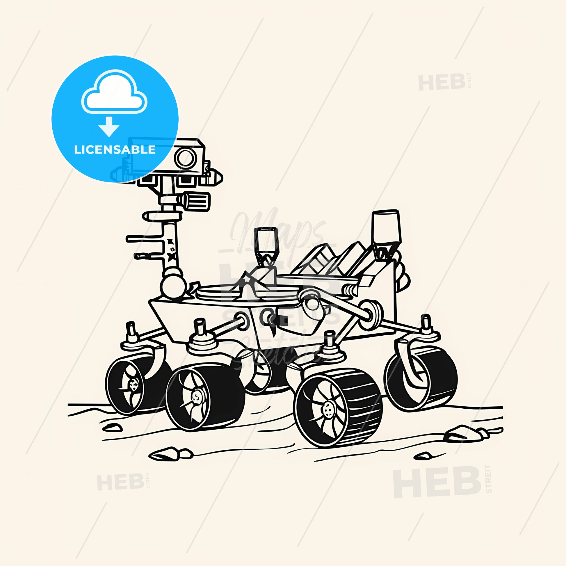 Space Style - A Black And White Drawing Of A Mars Rover