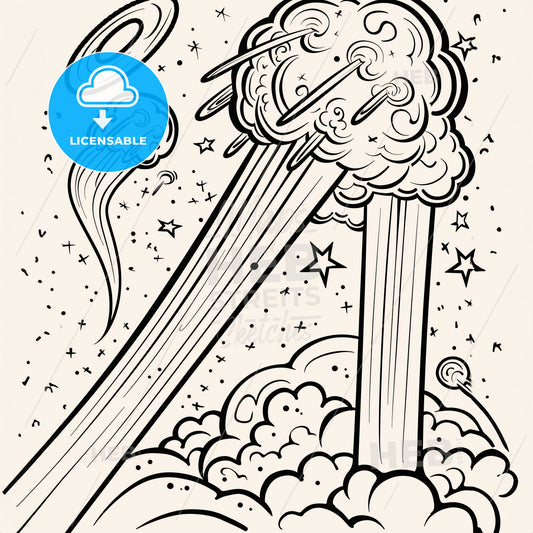 Space Style - A Painting Of A Skyline With A Colorful Building