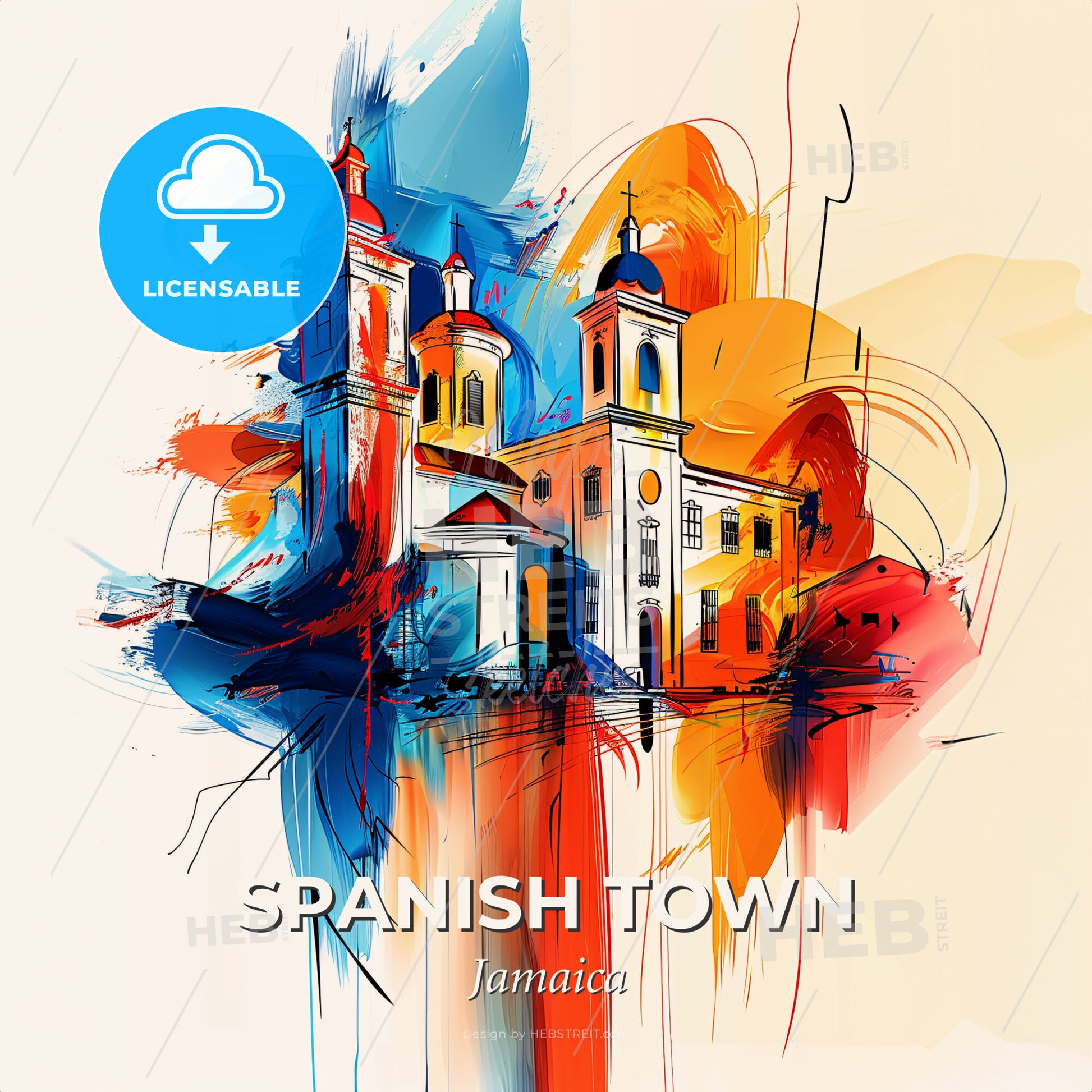 Vibrant Spanish Town, Jamaica - A Painting Of A Building - Square format print template