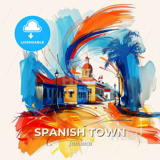 Vibrant Spanish Town, Jamaica - A Colorful Painting Of Buildings - Square format print template
