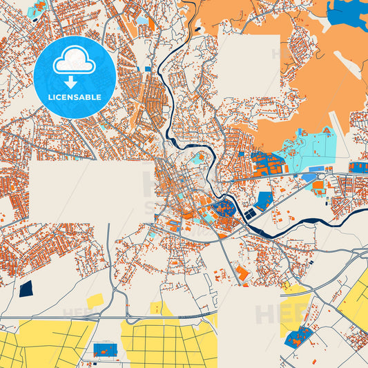 Colorful Spanish Town Street Map with Labels and Buildings