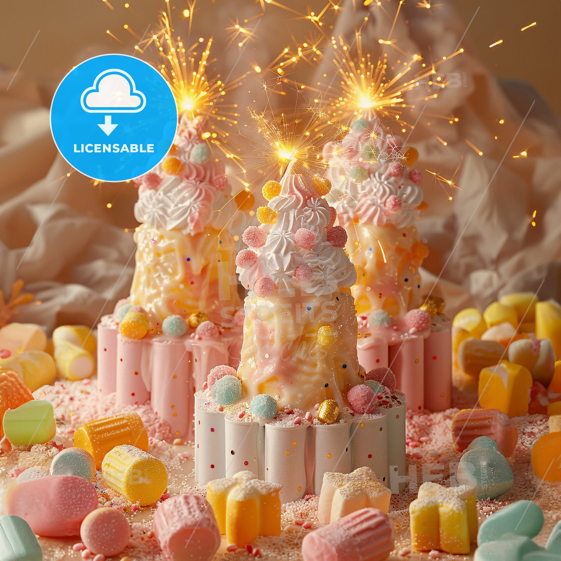 Sparkle and Sprinkle: Adventures in Candyland - A group of desserts with sparklers