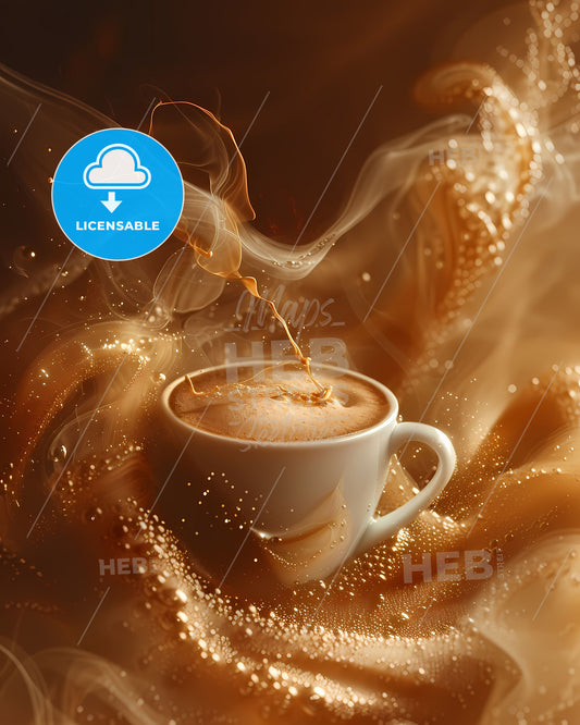 Hyper-Detailed Digital Painting: Realistic Coffee Cup Art with Vibrant Foam and Steam