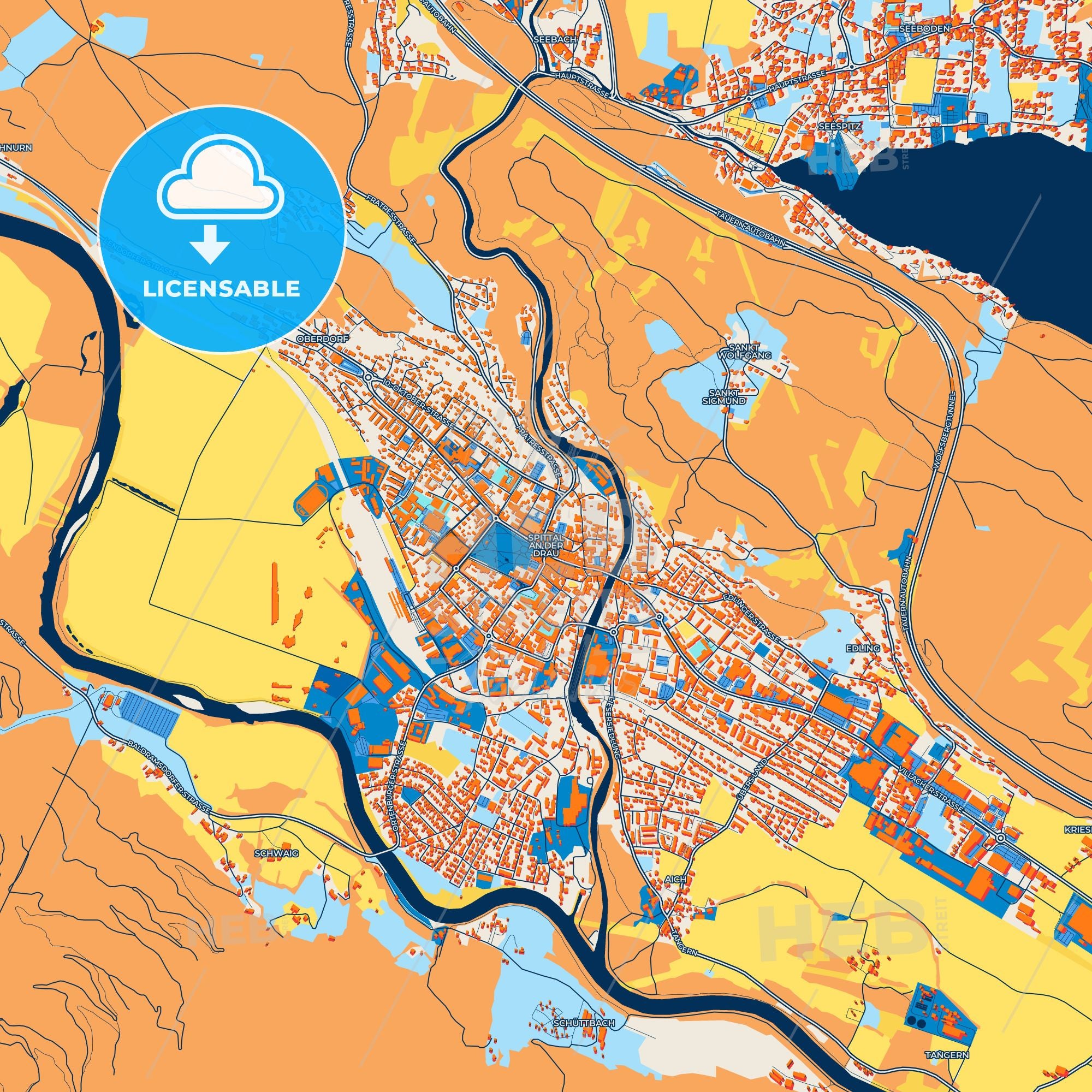 Colorful Spittal an der Drau Street Map - Digital Download – HEBSTREITS