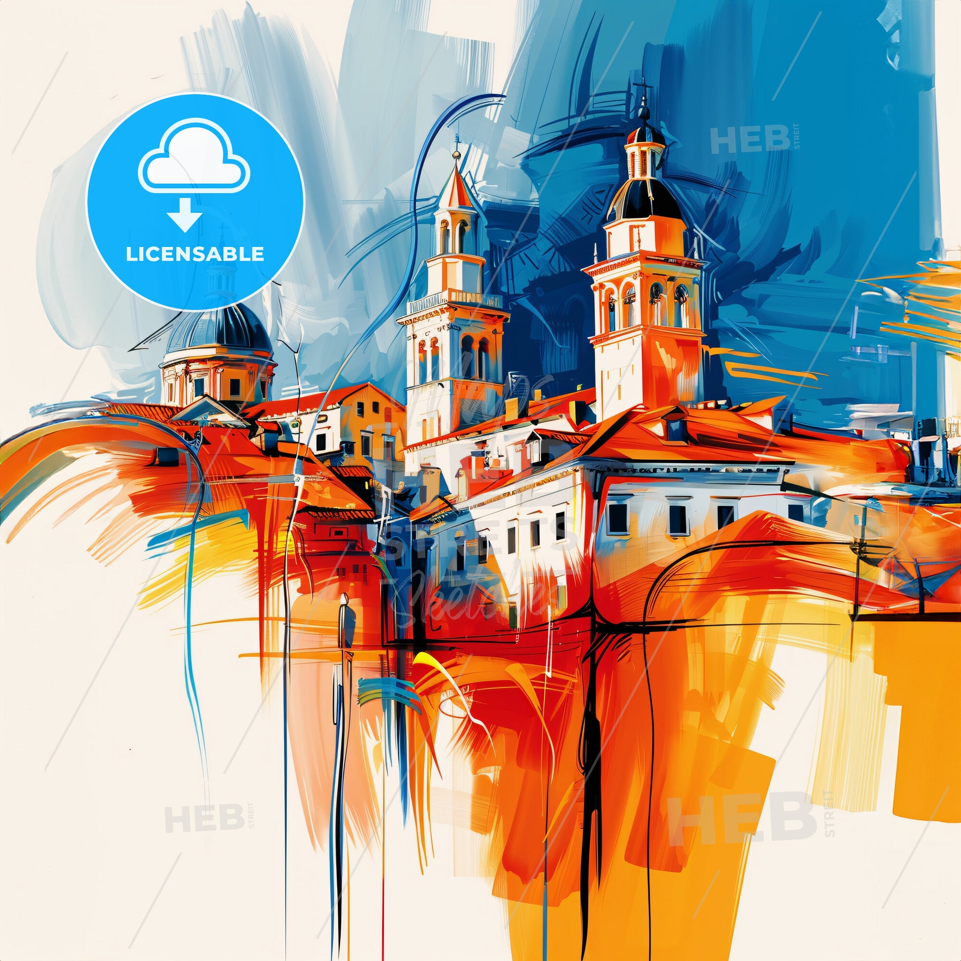 Vibrant Podjela, Croatia - A Painting Of A Building With Towers