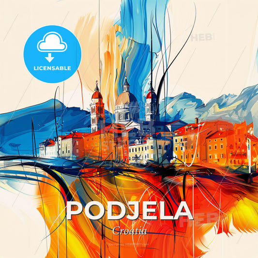 Vibrant Podjela, Croatia - A Painting Of A City - Square format print template